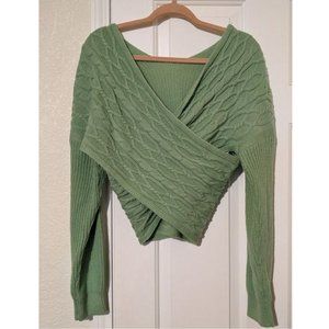 Cable Knit Crossover Drop Shoulder Sweater